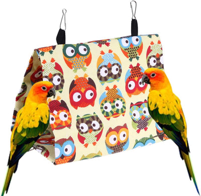 Canvas Parrot Nest Hammock Triangular Sleeping Tent with Owl Pattern for Parrot Pet Supplies Easy Installation with Hooks for Play and Rest